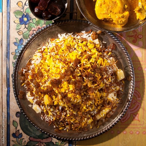 Delicious Iranian Rice Dish with Raisins and Herbs