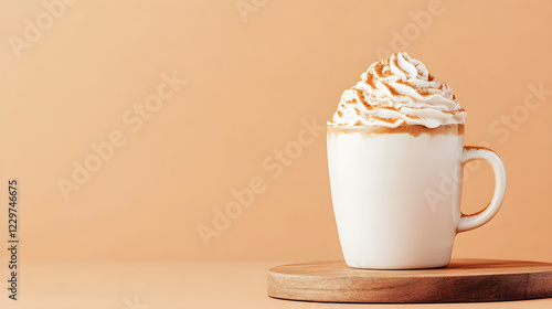 Indulge in creamy Pumpkin Spice Latte, topped with fluffy whipped cream and a sprinkle of cinnamon. Delightful autumn treat! photo