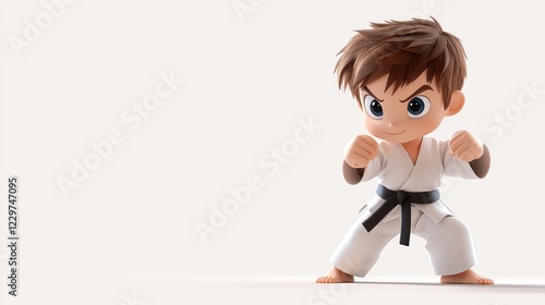 Close-up of a cartoon character of a boy wearing a martial arts uniform and a black belt
