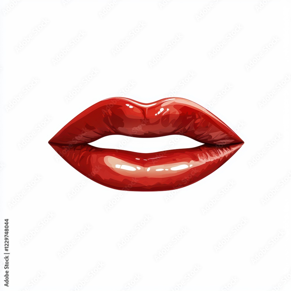 Fototapeta premium pair of glossy red lips with a slight smile, isolated on a clean white background