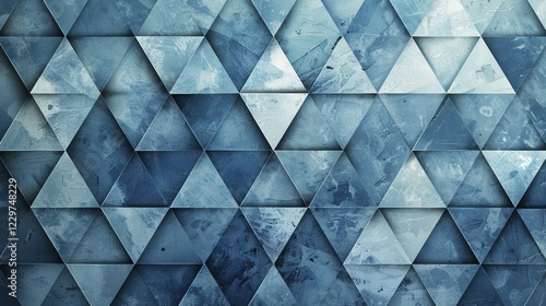 Wallpaper Mural A cool-toned abstract 3D pattern with distressed geometric triangles in shades of blue, ai generated, AI generated Torontodigital.ca