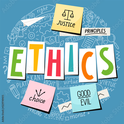 Ethics. Moral hand drawn doodles and lettering. Education vector illustration.