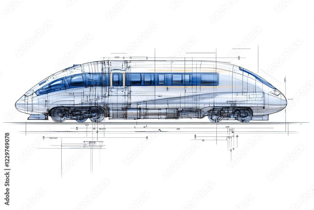 Fototapeta premium Detailed Blueprint of a Modern High-Speed Train Design Concept