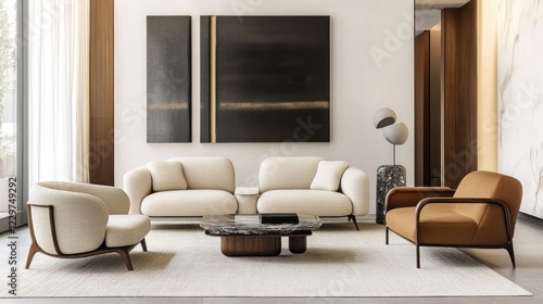 Modern Living Room with Beige and Brown Furniture