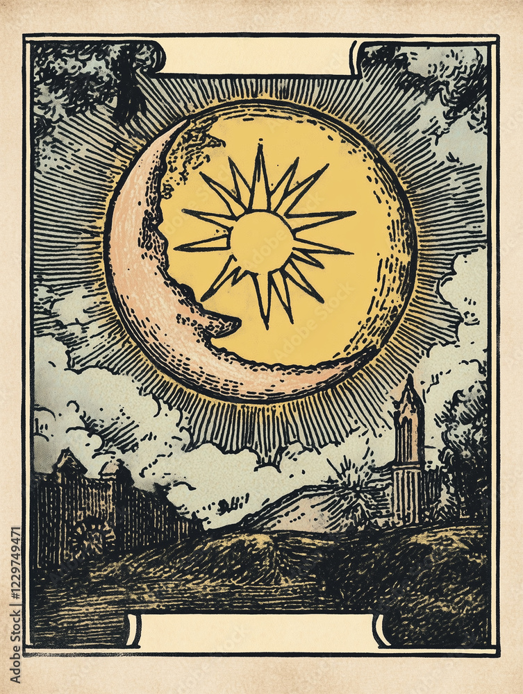 Fototapeta premium Vintage color engraving style. Cards with zodiac signs in tarot style. AI generated