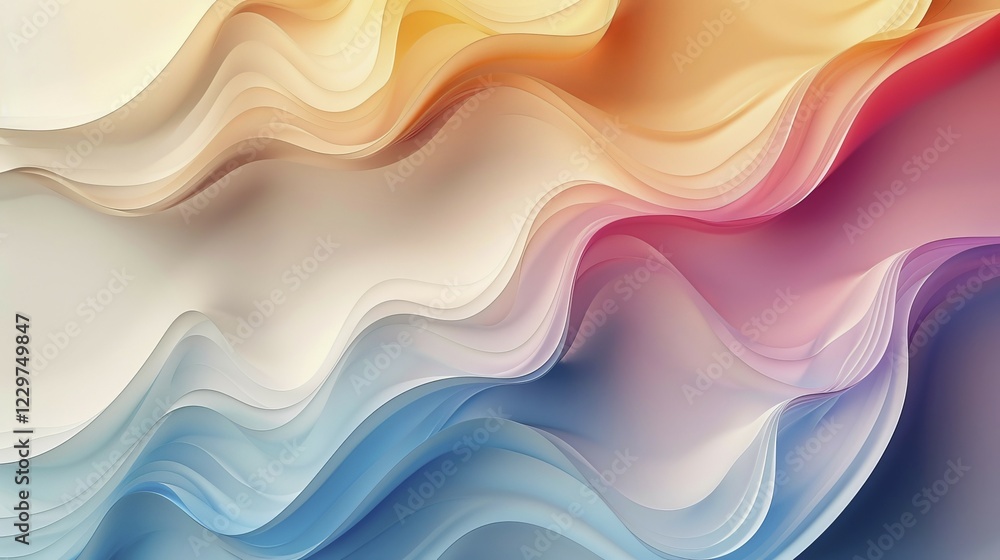 Flowing abstract waves with a gradient of orange, yellow, and blue shades, AI generated Flowing abstract waves with a gradient of orange, yellow, and blue shades, AI generated