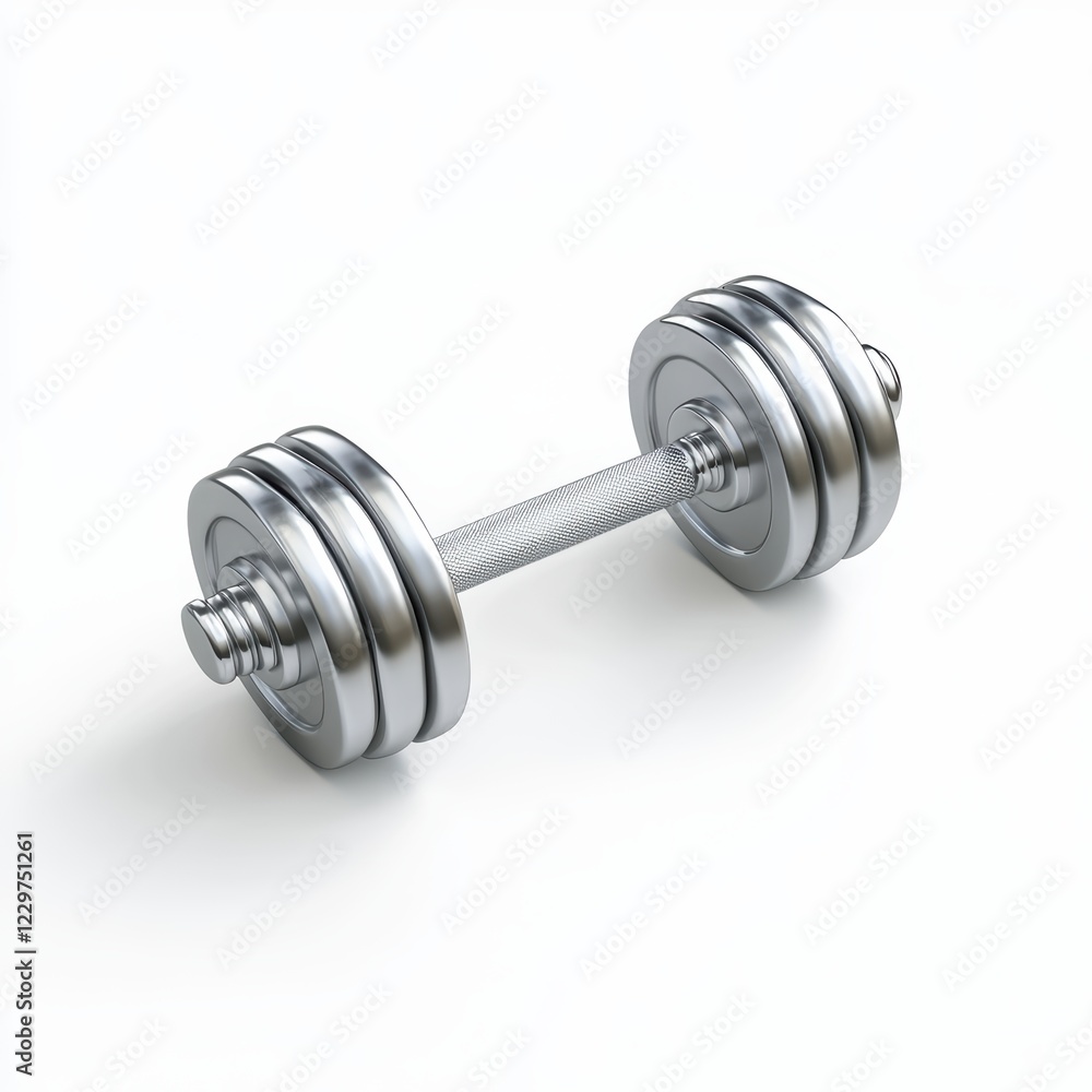 small silver dumbbell with visible grip texture, placed on a bright white background small silver dumbbell with visible grip texture, placed on a bright white background
