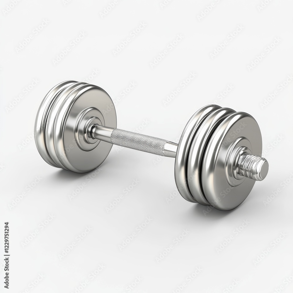 Fototapeta premium small silver dumbbell with visible grip texture, placed on a bright white background