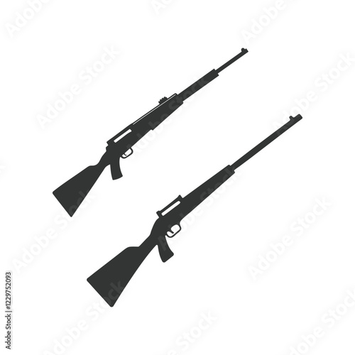 A long gun Silhouette vector art design. weapon icon logo illustration. Long barrel gun symbol. Silhouette of hand gun icon isolated on white background. vector logo.