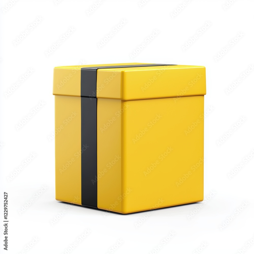 Fototapeta premium rectangular packaging box in bright yellow with bold black typography, placed on a clean white background