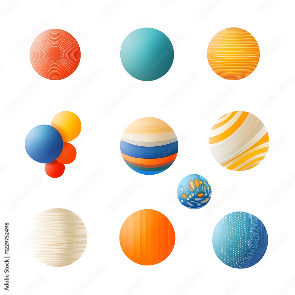 Obraz premium Teal orange grainy gradient vibrant sphere circle set red blue yellow abstract shapes isolated design elements
