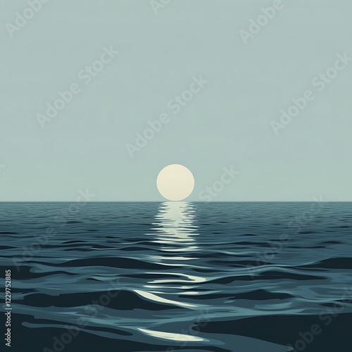 Calm sea sunrise/sunset, tranquil ocean, horizon, morning/evening light. Peaceful ocean scene. Possible use Background image, nature wallpaper, desktop photo