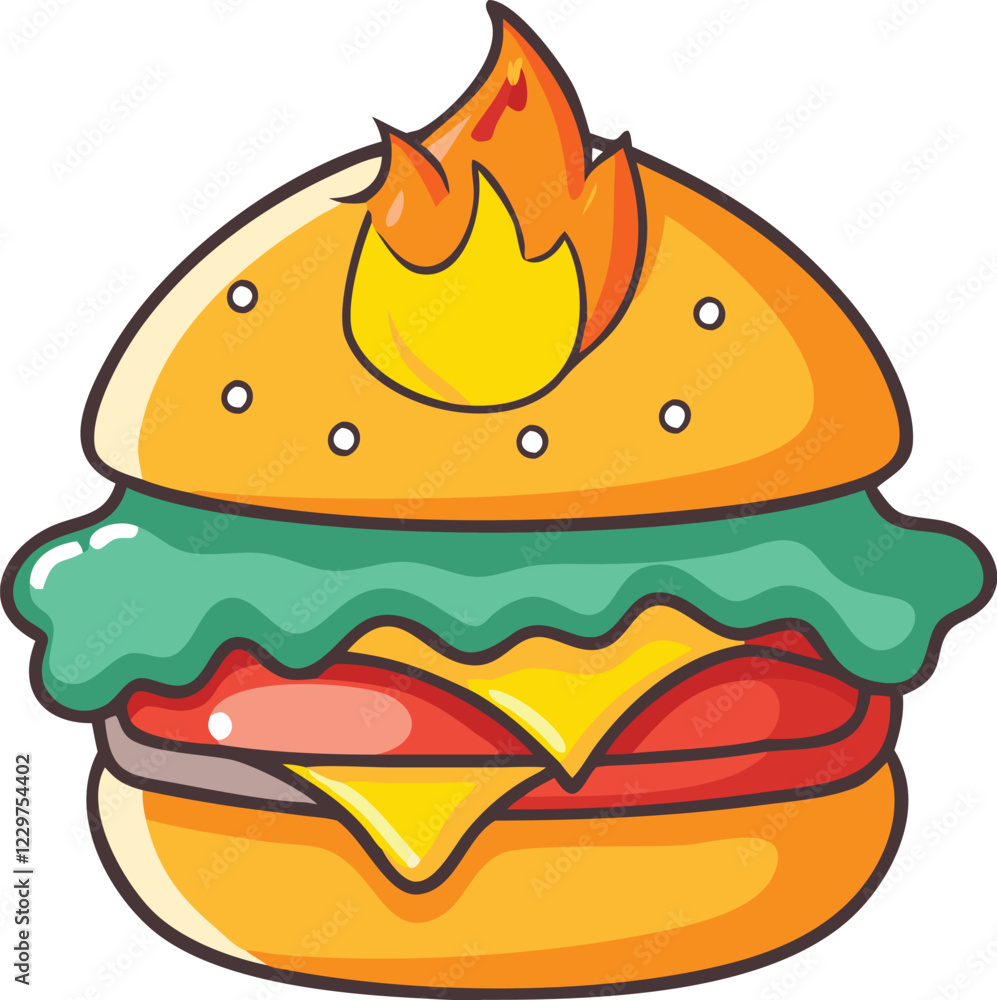 Obraz premium Tasty Hamburger with Lettuce and Tomato Vector