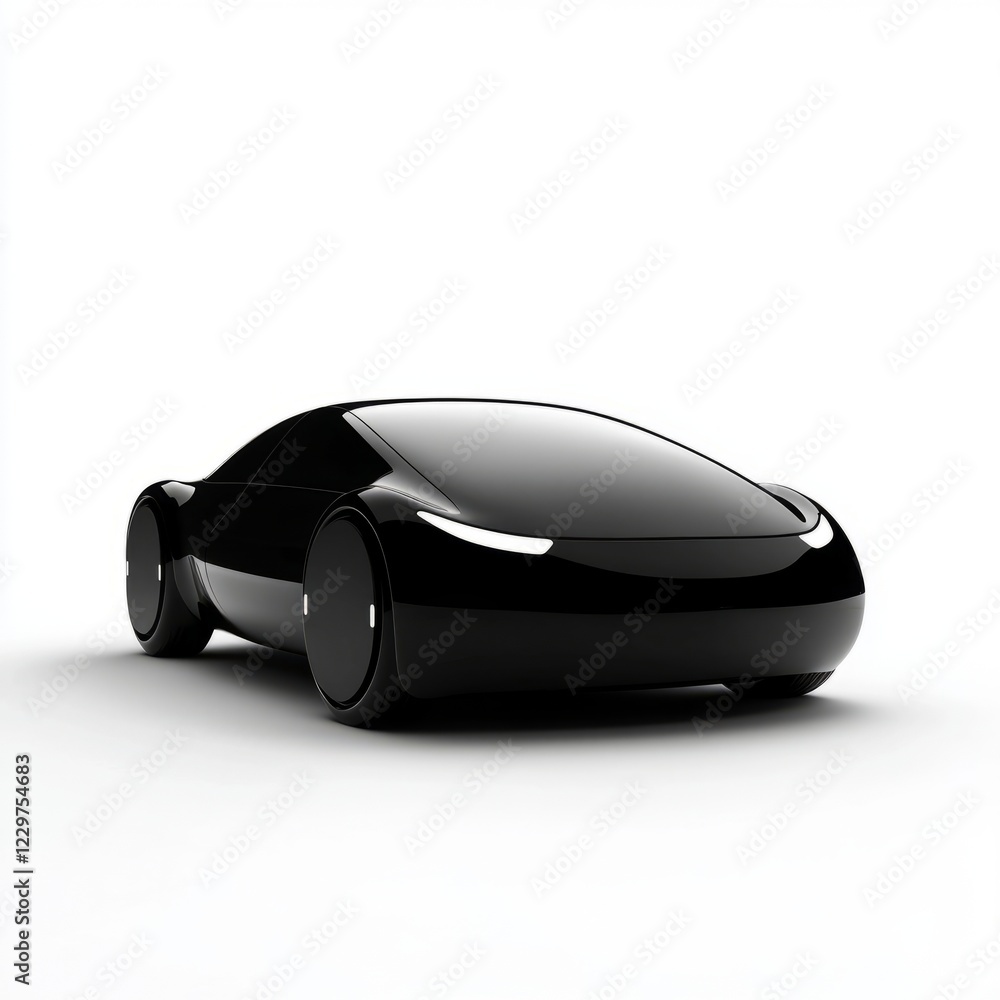 A black car with a large windshield. The car is parked on a white background A black car with a large windshield. The car is parked on a white background