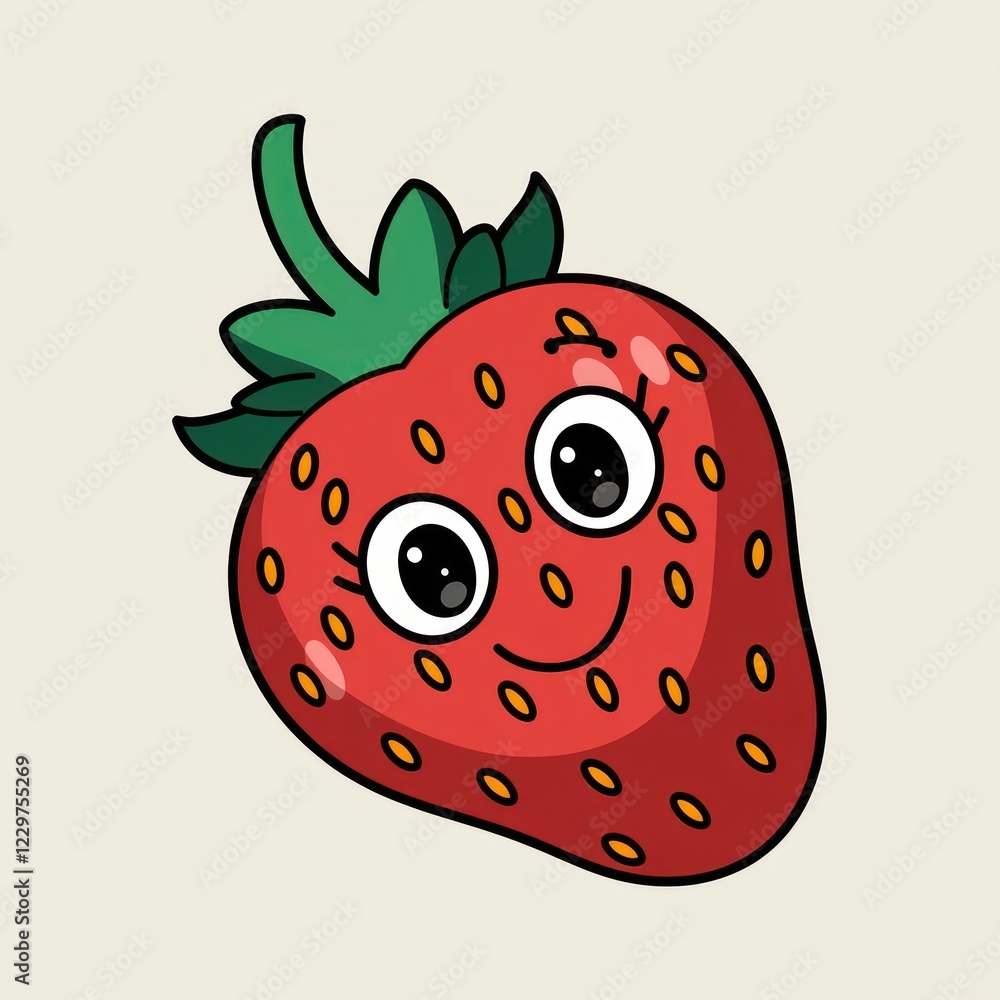 a cute cartoon strawberry with a big smile, happy and bright, ready to be eaten a cute cartoon strawberry with a big smile, happy and bright, ready to be eaten