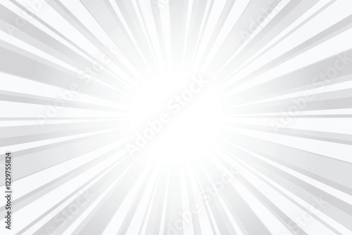Gray background with white sun ray. Pattern of starburst. Abstract texture with light of sunburst. Radial beam of sunlight. Retro background with flash.  sunburst flare background design.