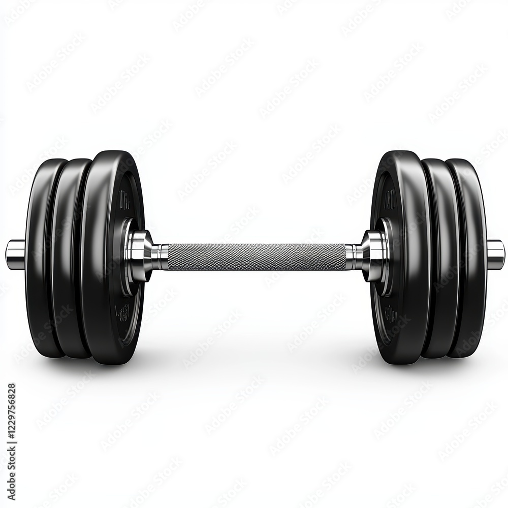 Fototapeta premium n adjustable dumbbell with removable plates and a metal bar, isolated on a clean white background
