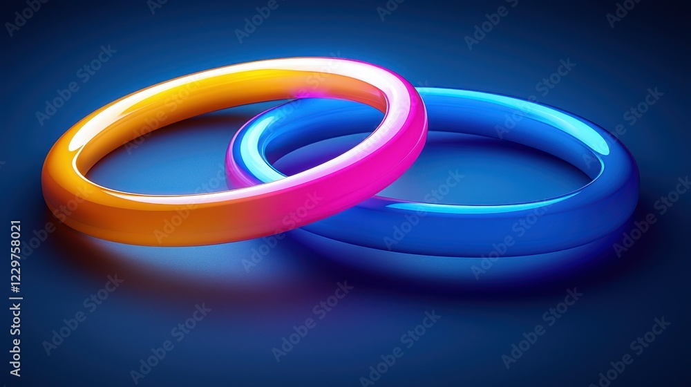 Fototapeta premium Abstract vibrant orange blue pink neon rings design background Modern glowing circular shapes