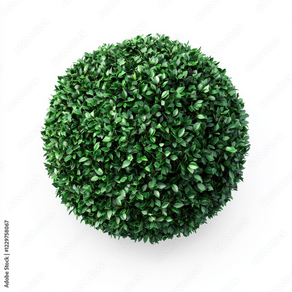 Fototapeta premium round green bush with dense foliage, isolated on a clean white background