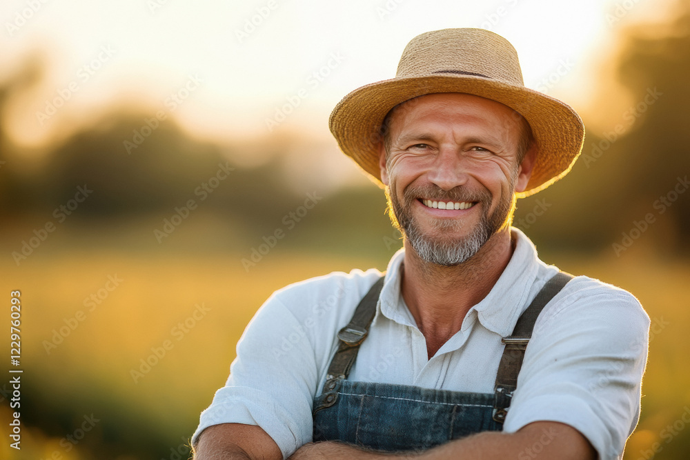 Fototapeta premium farmer standing in agricultural green field