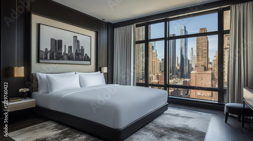 A modern headboard paired with sleek white pillows and bed linen in a stylish hotel suite