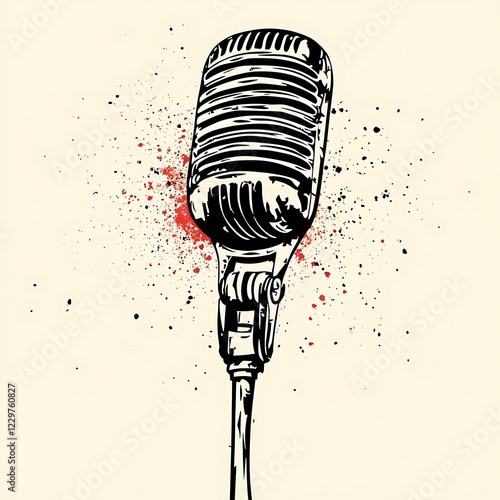 Vintage Microphone Illustration, Artistic Background,  Music Theme, Graphic Design, Promotional Image photo