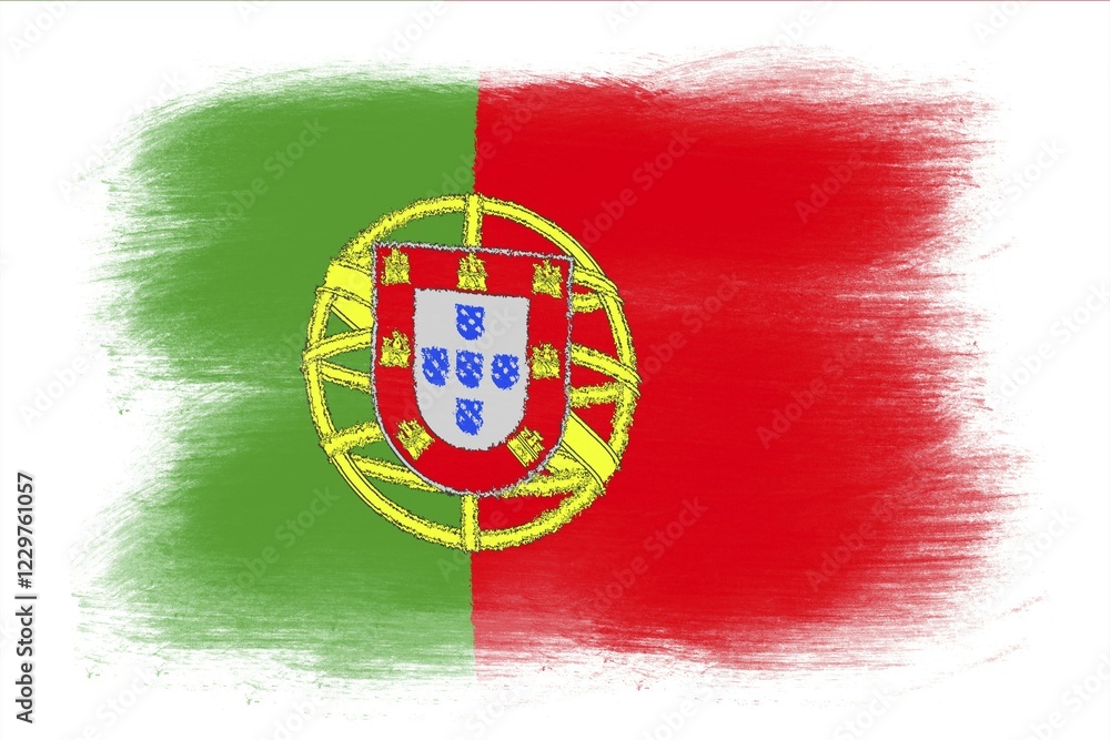 Naklejka premium The Portuguese flag, Painted grunge flag, brush strokes. Isolated on white background