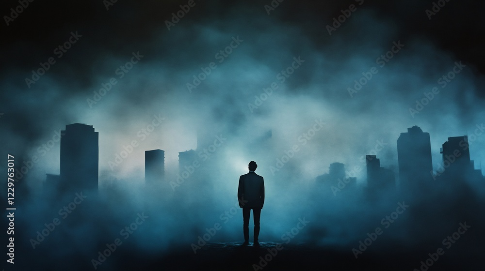 Solitary Figure in a Foggy Metropolis Solitary Figure in a Foggy Metropolis