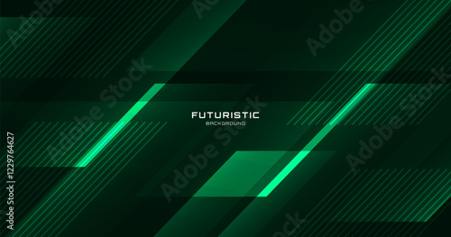 Green lines techno abstract background overlap layer on dark space with diagonal shape effect decoration. Modern graphic design element stripes style concept for web banner, card, or brochure cover