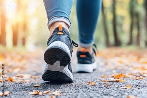 A person is leisurely walking down a dirt path located in the woods