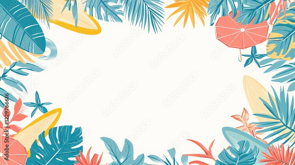 Tropical Summer Border Design Featuring Surfboards And Palms Tropical Summer Border Design Featuring Surfboards And Palms