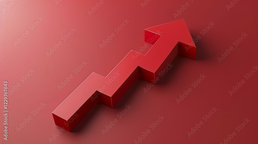 A minimalistic red background with a zigzag upward arrow symbolizing growth, AI generated A minimalistic red background with a zigzag upward arrow symbolizing growth, AI generated
