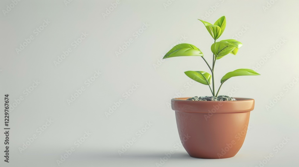 Small green plant in a terracotta pot, set against a neutral background, creating a minimalistic and clean image, AI generated Small green plant in a terracotta pot, set against a neutral background, creating a minimalistic and clean image, AI generated