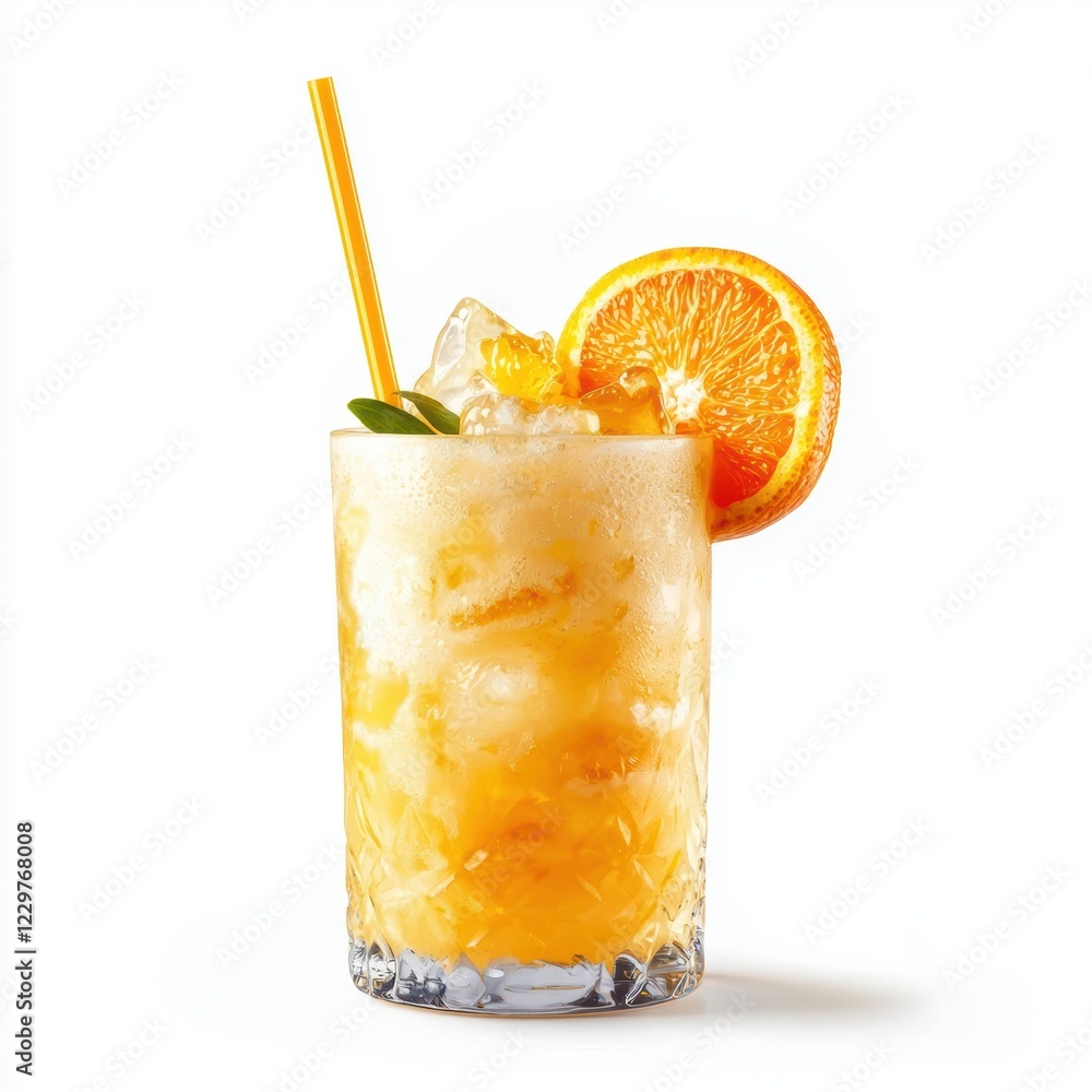 Fototapeta premium Tropical orange cocktail with a vibrant burst of tangerine juice, isolated on a white background