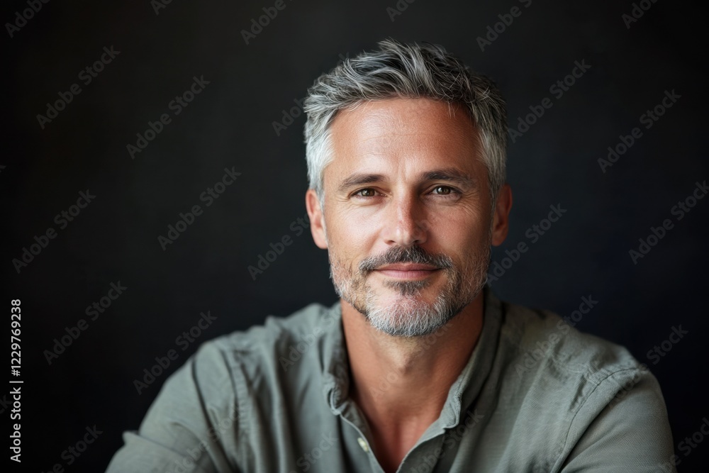 Portrait of a handsome middle-aged man with grey hair on black background Portrait of a handsome middle-aged man with grey hair on black background