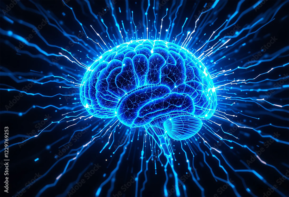 Fototapeta premium Futuristic Digital Brain with Neural Connections, Artificial Intelligence and Machine Learning Concept