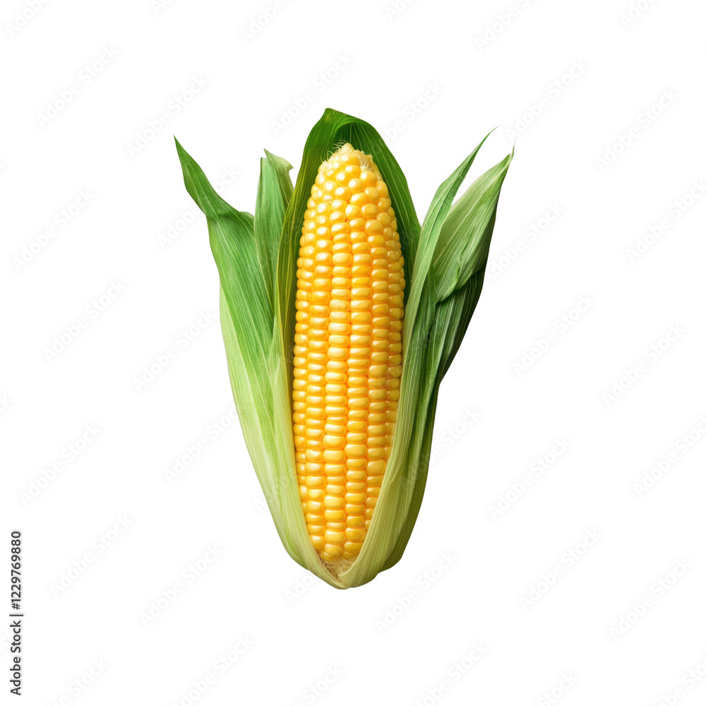 Obraz premium Fresh yellow corn on cob isolated on transparent background