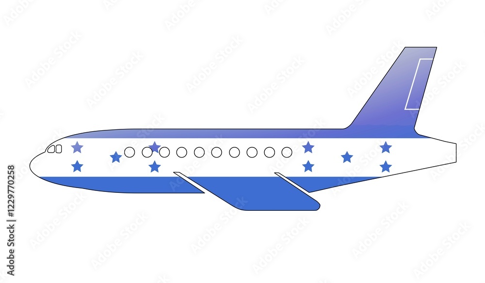 Obraz premium The Honduran flag painted on the silhouette of a aircraft. glossy illustration