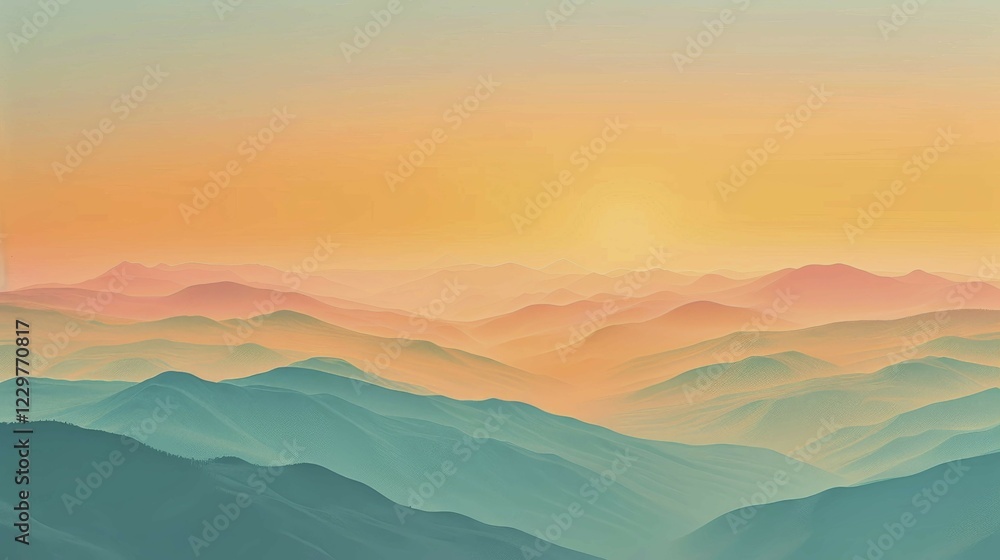 Pastel-colored mountains with a soft sunrise, giving a tranquil and gentle ambiance Pastel-colored mountains with a soft sunrise, giving a tranquil and gentle ambiance