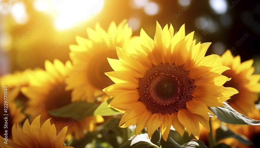 Fototapeta premium Sunflowers basking in sunlight, evoking a sense of growth and warmth, AI generated