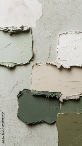 Earthy Green and Neutral Paint Swatches on Textured Wall photo