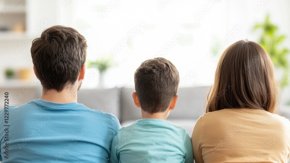 Family Relaxing Together on a Comfortable Couch in a Bright Living Room Family Relaxing Together on a Comfortable Couch in a Bright Living Room