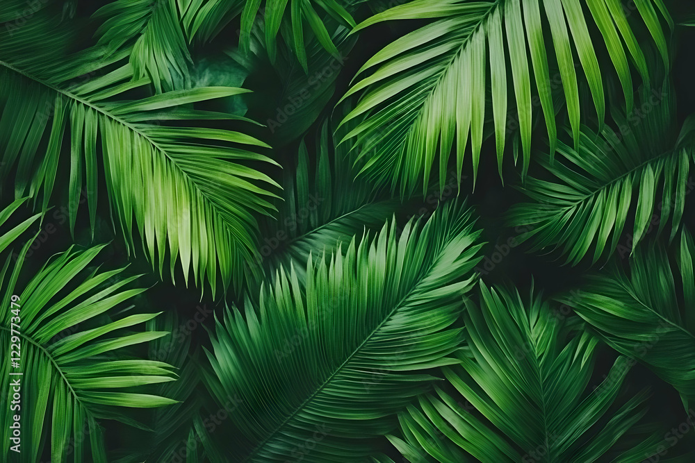 Lush Green Palm Leaves Background Lush Green Palm Leaves Background