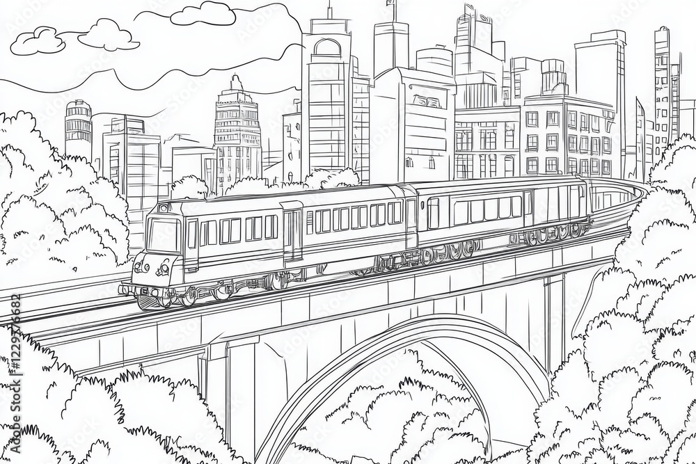 Fototapeta premium Urban Train Bridge Coloring Page