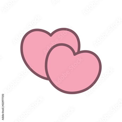 Cute two heart shapes icon. Hand drawn illustration isolated on a white background. Kawaii St. Valentine day sticker. Abstract romantic emoji. Vector 10 EPS.