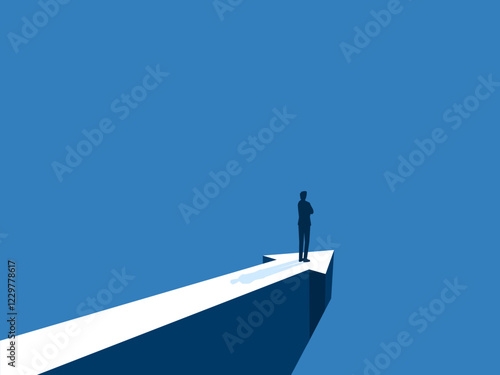 Path to success, businessman on the cliff with arrows pointing in the direction