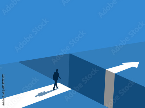 Ambition, Obstacle, Challenge, Businessman Walking to the Gap