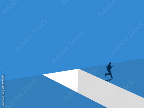 Overcoming problems, challenges, businessman jumps over the gap