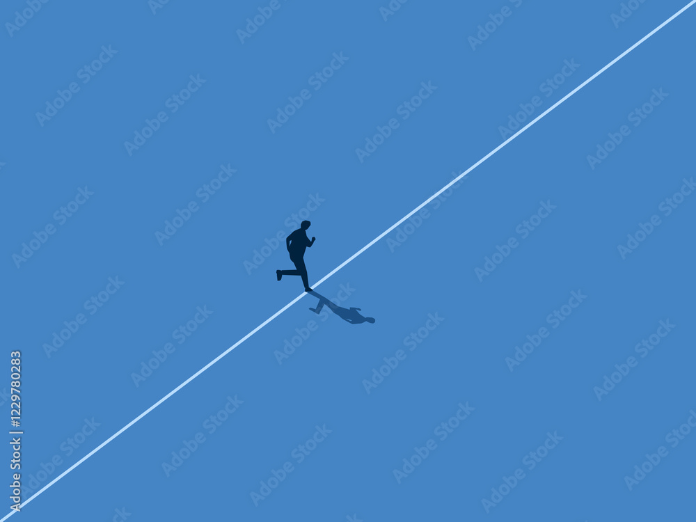 Businessman running firmly and balanced on rope, clear and focused on his path. Vector Businessman running firmly and balanced on rope, clear and focused on his path. Vector