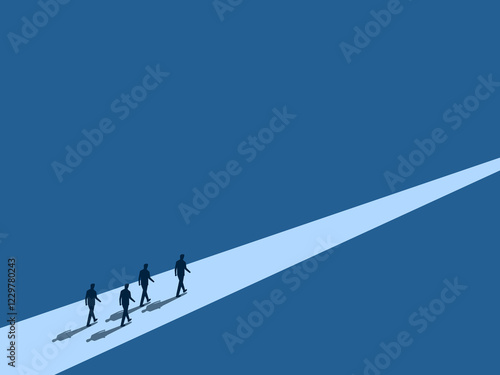 Heading towards success, business team walks a long way